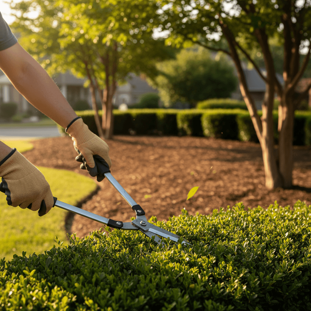 Hedge trimming service in progress