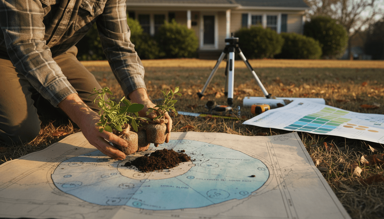 Landscaper talking with a homeowner in a front yard