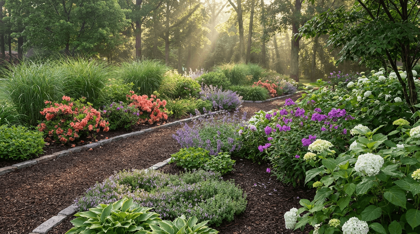 Landscaped garden with trimmed hedges and colorful flowers in Toronto